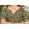 Olive Green Cotton Printed Saree - Image 6
