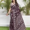 Wine Cotton Printed Saree