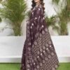 Wine Cotton Printed Saree - Image 2