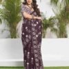 Wine Cotton Printed Saree - Image 3