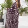 Wine Cotton Printed Saree - Image 4