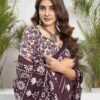 Wine Cotton Printed Saree - Image 5