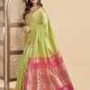 Lime Green Silk Woven Paithani Saree - Image 5