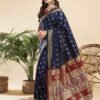 Navy Blue Silk Woven Paithani Saree - Image 5