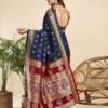 Navy Blue Silk Woven Paithani Saree - Image 4