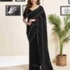Black Georgette Plain Printed Saree