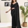 Black Georgette Plain Printed Saree - Image 2