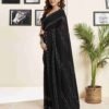 Black Georgette Plain Printed Saree - Image 3