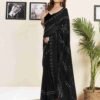 Black Georgette Plain Printed Saree - Image 4