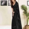 Black Georgette Plain Printed Saree - Image 5