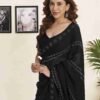 Black Georgette Plain Printed Saree - Image 7