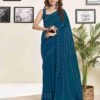 Rama Blue Georgette Plain Printed Saree - Image 2