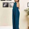 Rama Blue Georgette Plain Printed Saree - Image 5