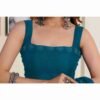 Rama Blue Georgette Plain Printed Saree - Image 8