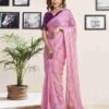 Light Pink Chiffon Plain Saree - Image 2
