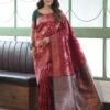 Dark Red Banarasi Silk Saree - Image 10