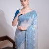 White Heavy Georgette Sequence Saree - Image 3