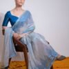 White Heavy Georgette Sequence Saree - Image 2