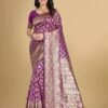 Wine Jacquard Banarasi Silk Saree