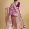 Wine Jacquard Banarasi Silk Saree - Image 3