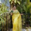 Yellow Embroidered Organza Saree - Image 3