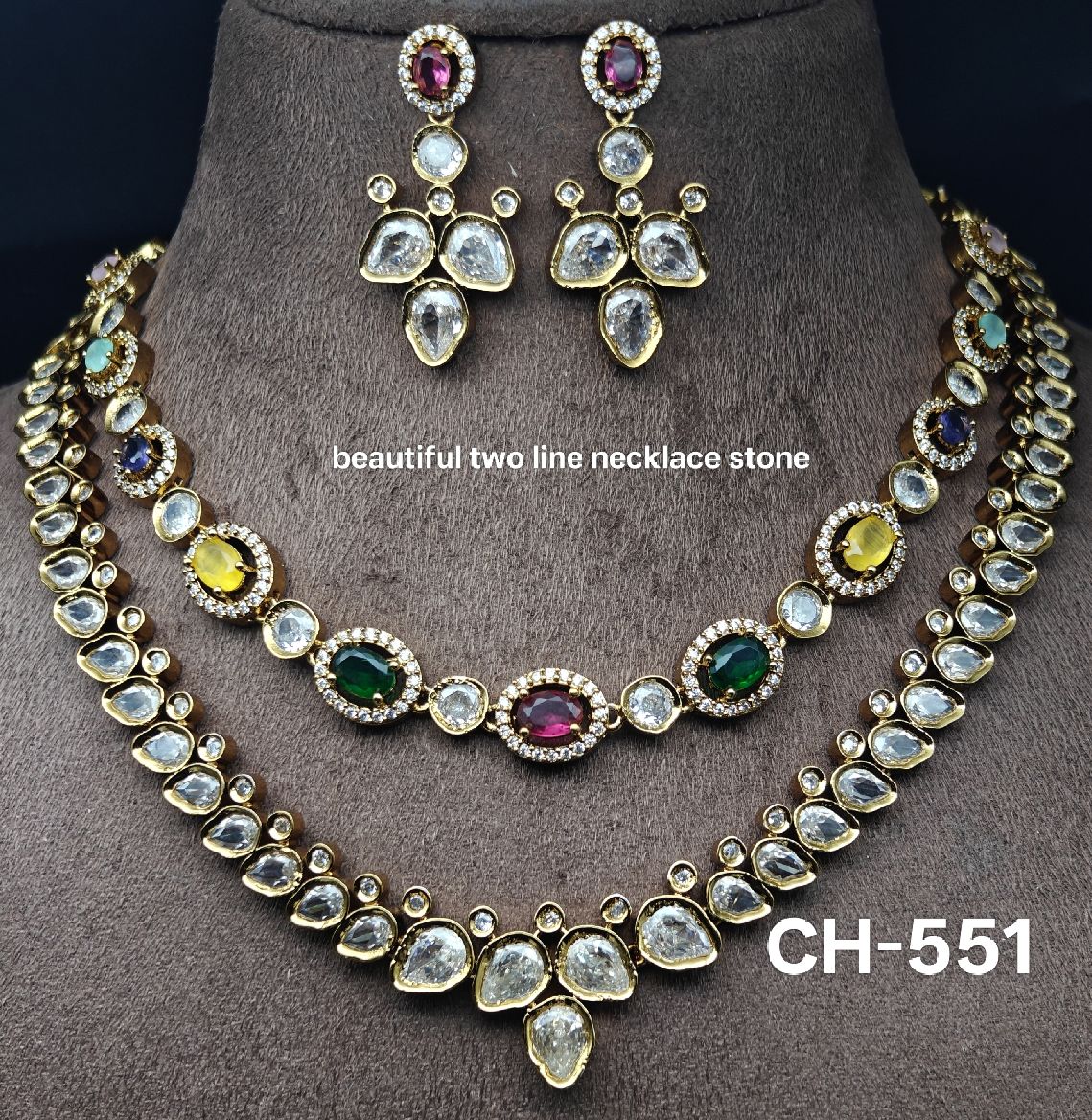 Two line stones necklace