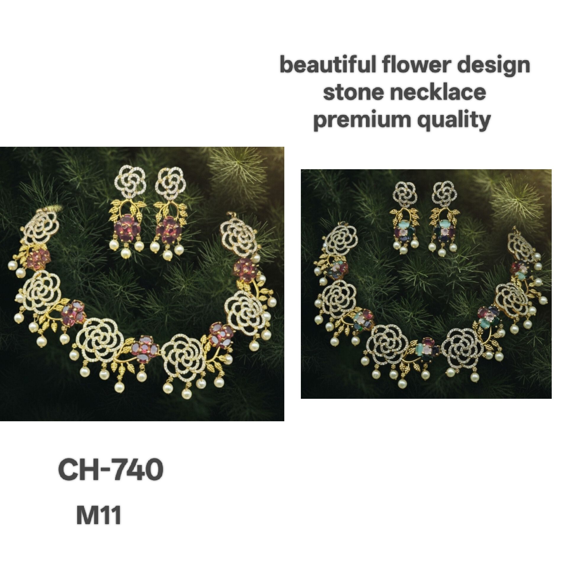 Flower design stone necklace