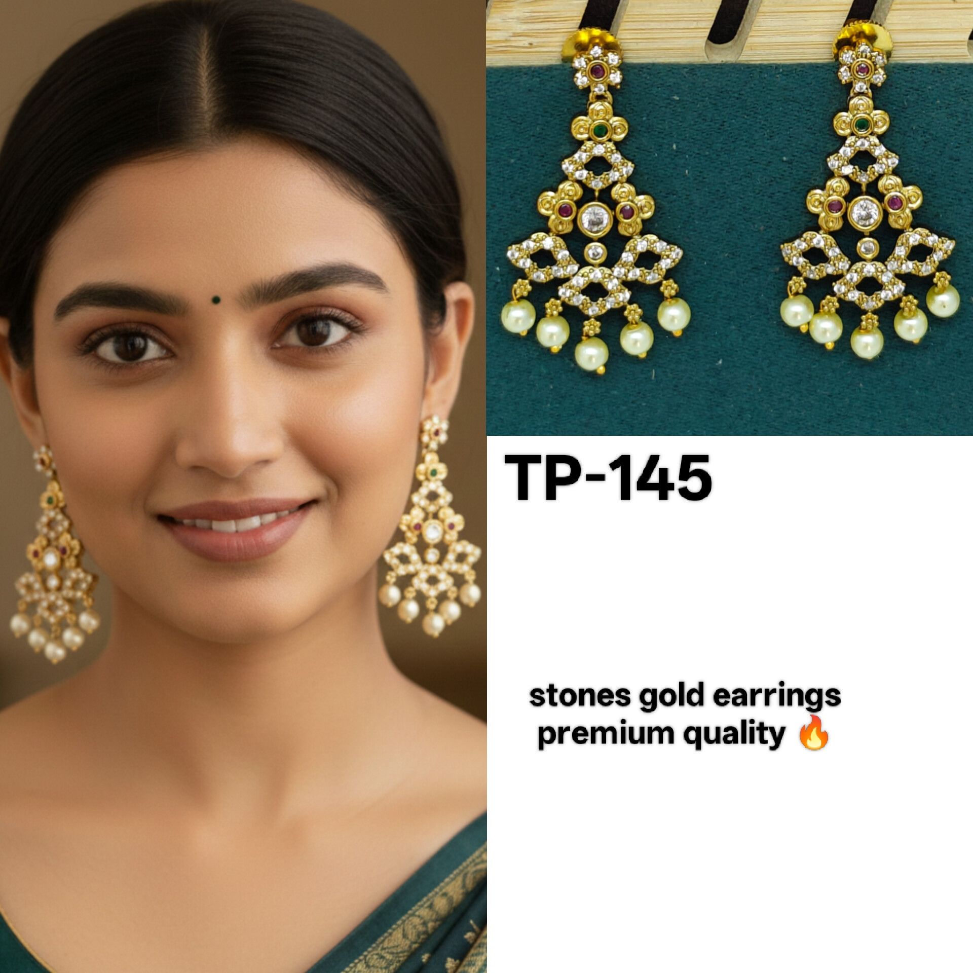 gold polish with stones earrings