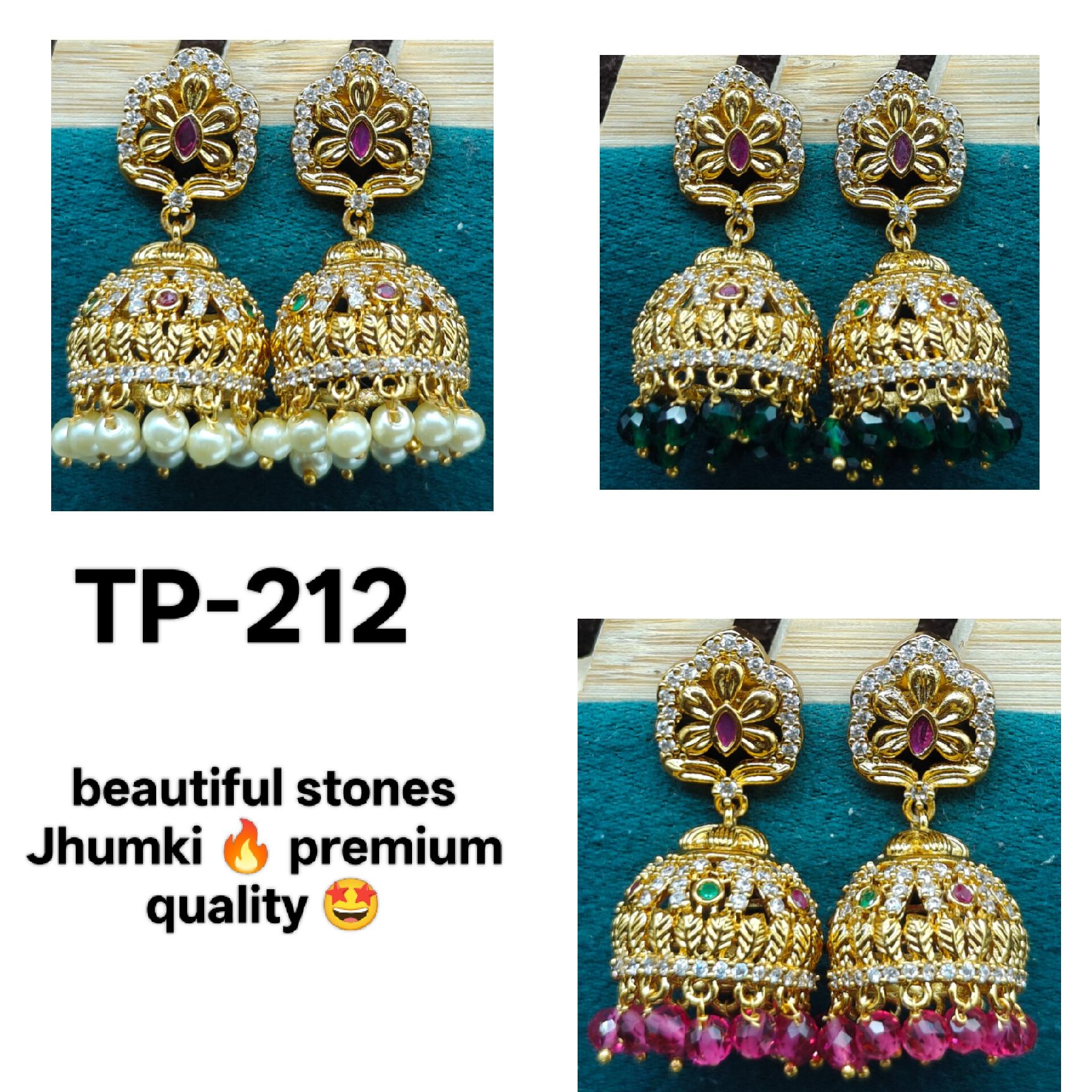 gold polish with stones Jhumki