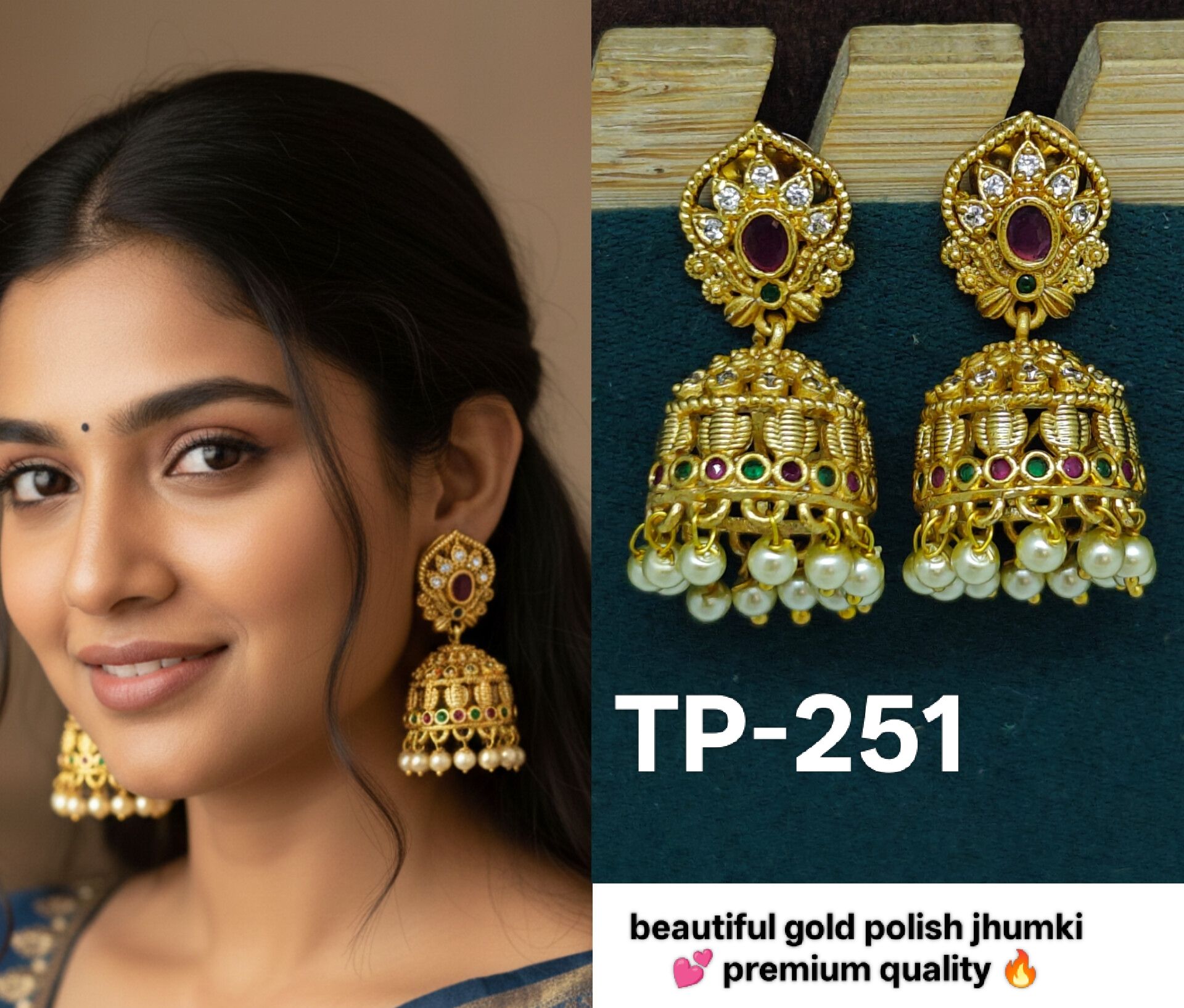 Gold polish jhumki 💕