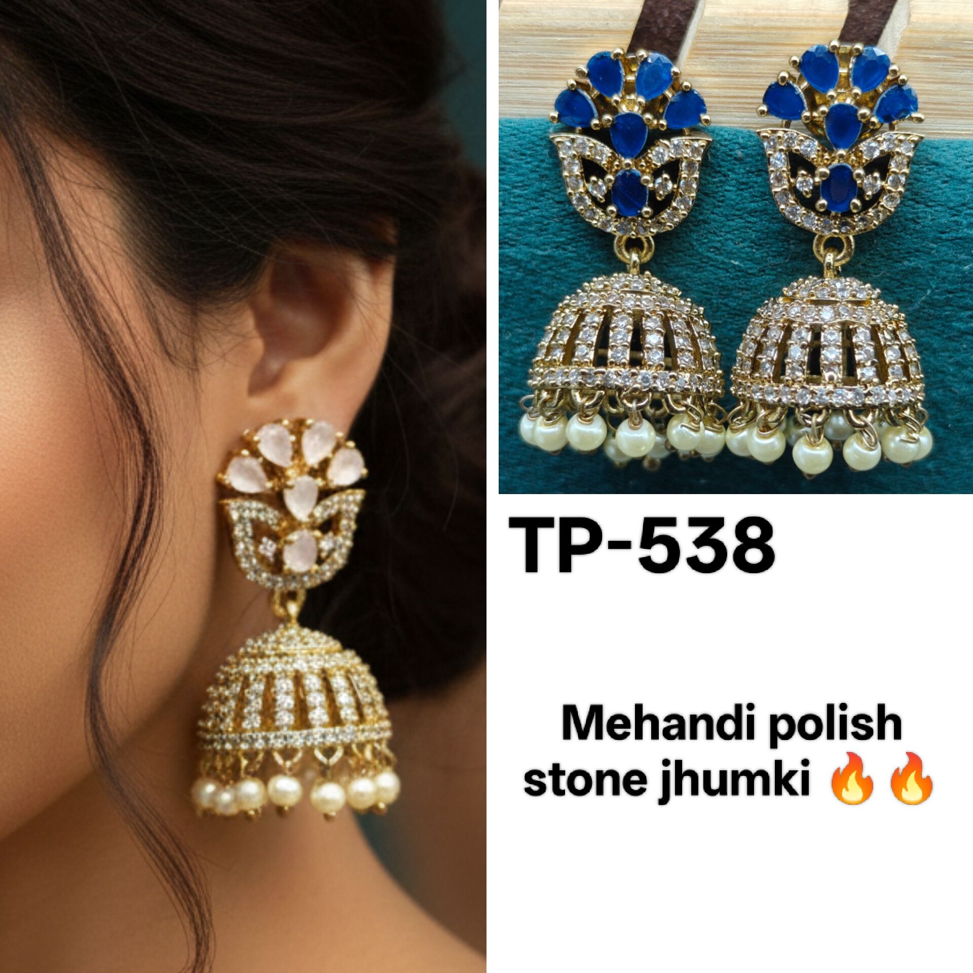 Mehandi polish stone jhumki