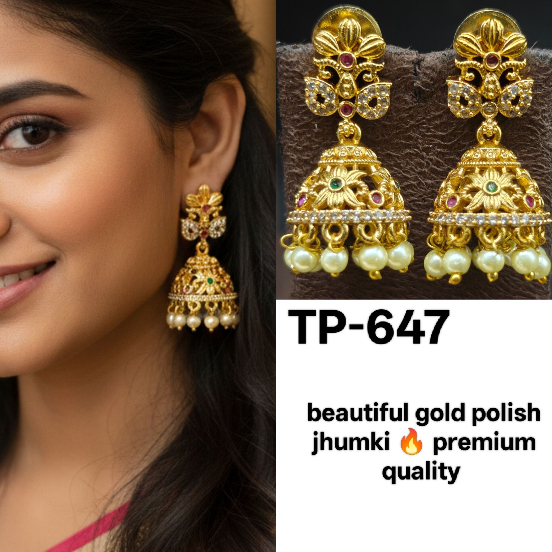 gold polish jhumki 🔥