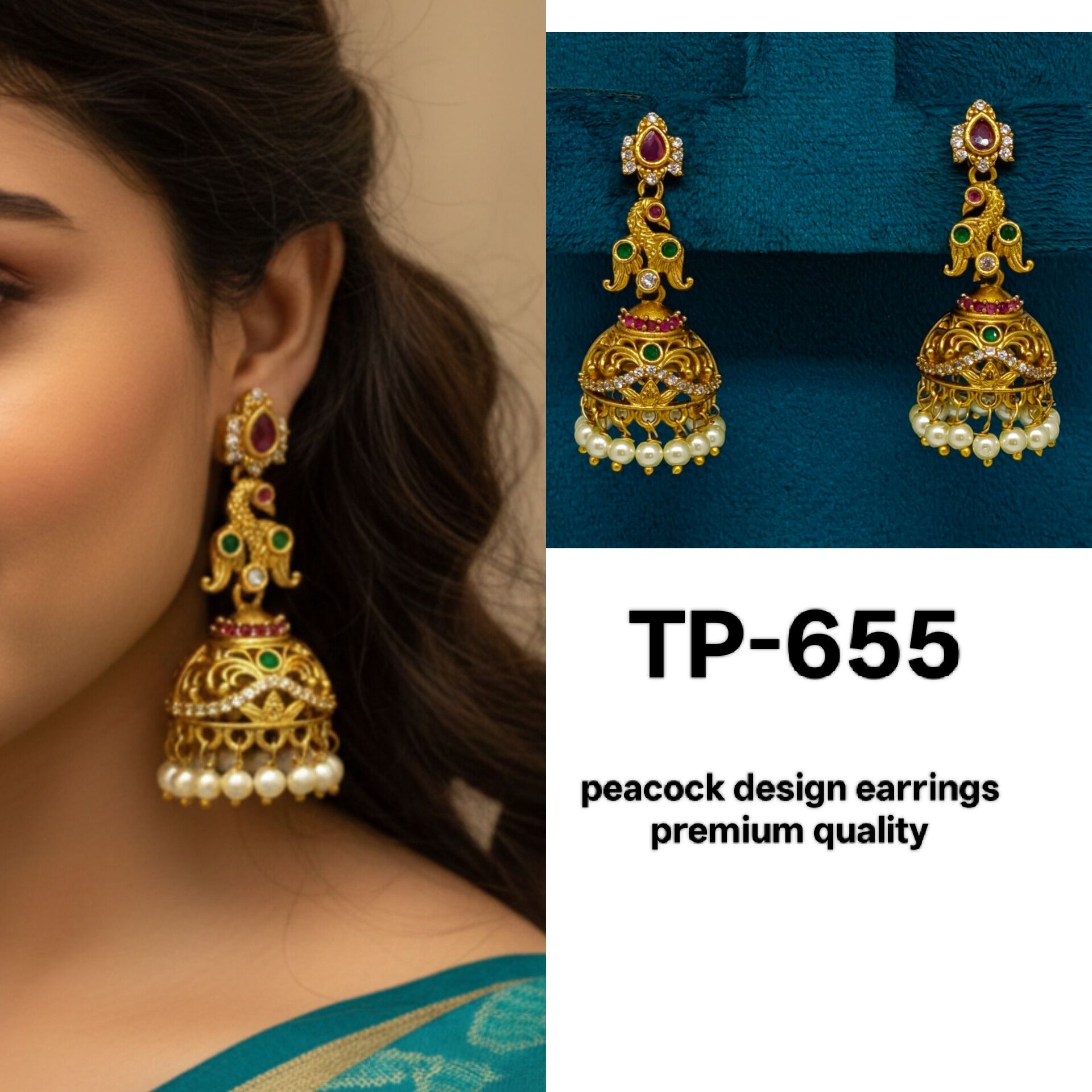 Peacock design earrings 😍