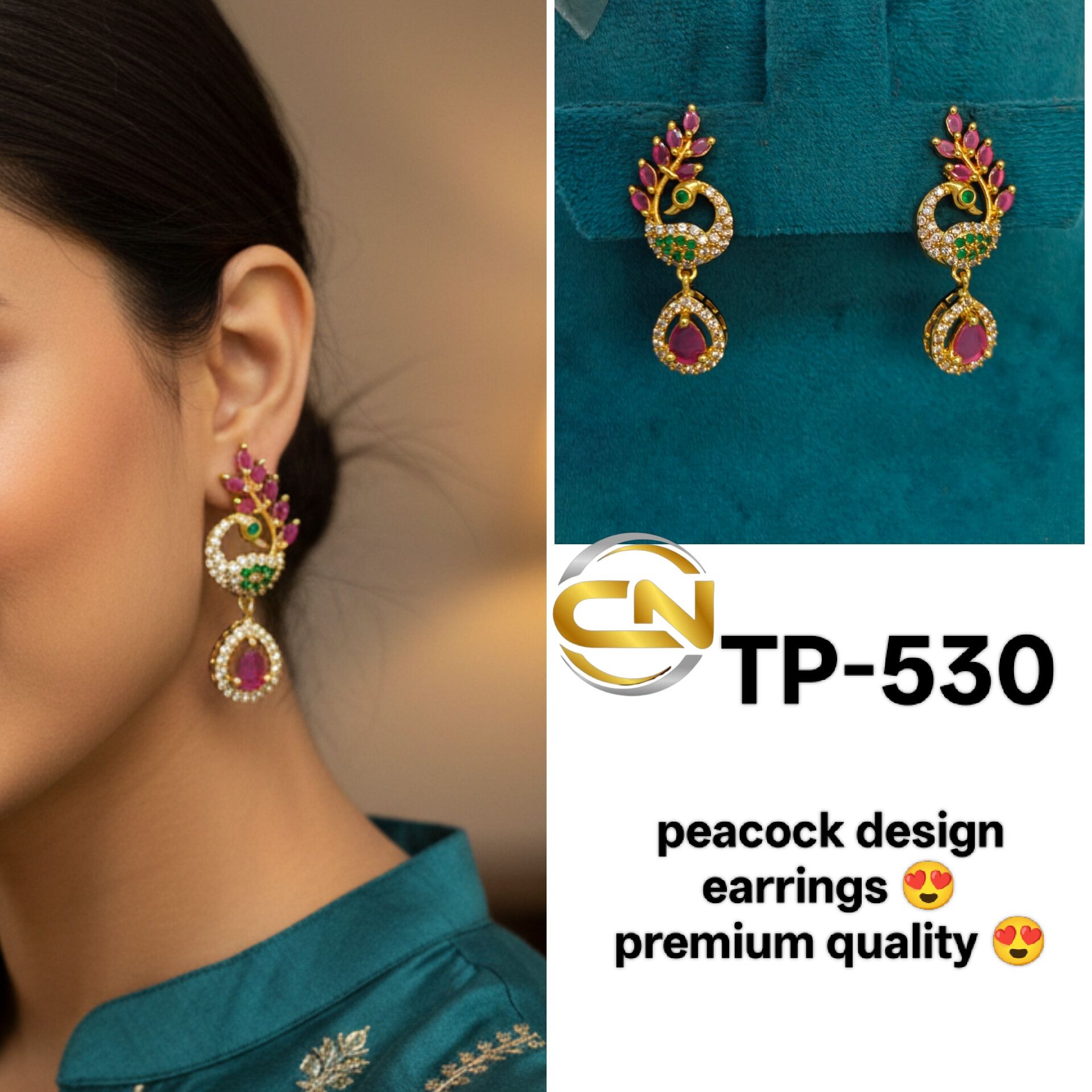 Peacock design earrings 😍