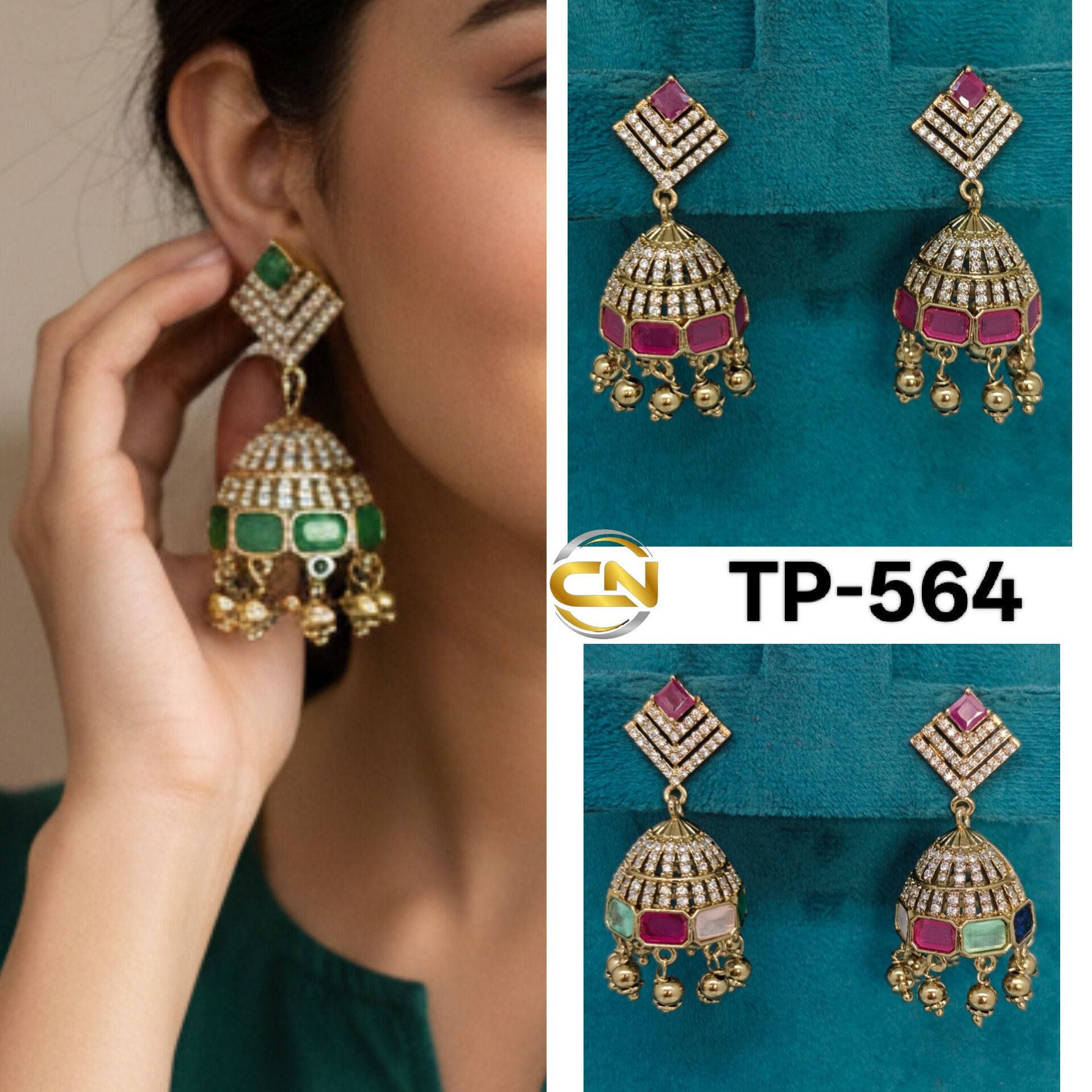 Mehandi polish stone jhumki 🔥